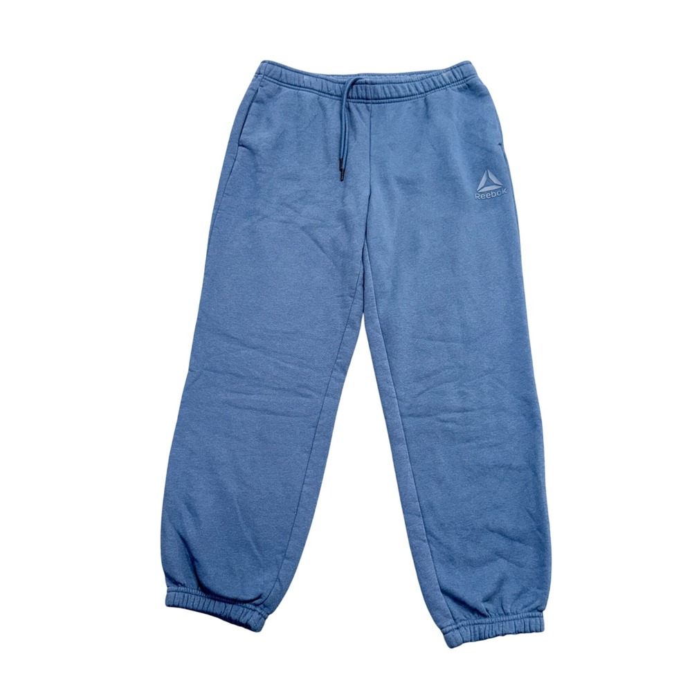 Reebok Mens Blue Fleece Jogger Sweatpants Relaxed Fit Drawstring Elastic Cuffs